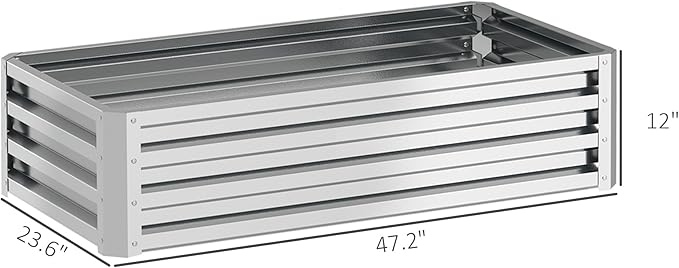 Outsunny Galvanized Raised Garden Bed 4' x 2' x 1' Metal Planter Box for Growing Vegetables Flowers Herbs Succulents Silver