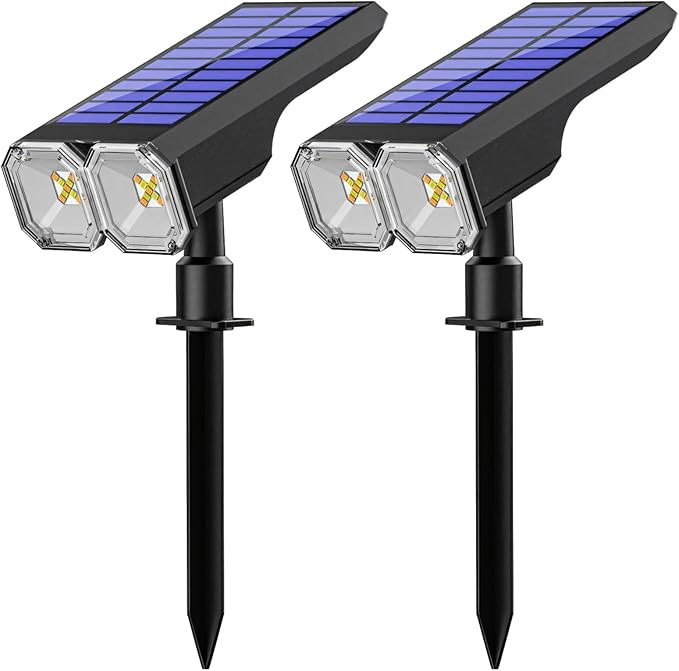 Waterproof Outdoor Spotlights Solar Adjustable 90° Head 8 Rgb Light Options Solar And U Charge Abs Material 2 Pcs For Pathway Patio Garden Garage