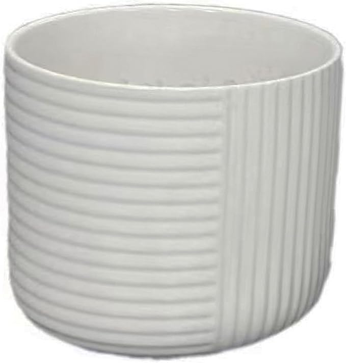 Planter Set of 3 White Ceramic Ribbed Texture Pots 12 10 8 Inch