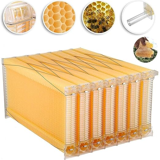 Continuous Flow Honeycomb Kit with Observation Window and Honey Extraction Port Integrated Honey Collection System Beehive-Style Box with 7 Honeycomb Cells Suitable for Beginners and Experts