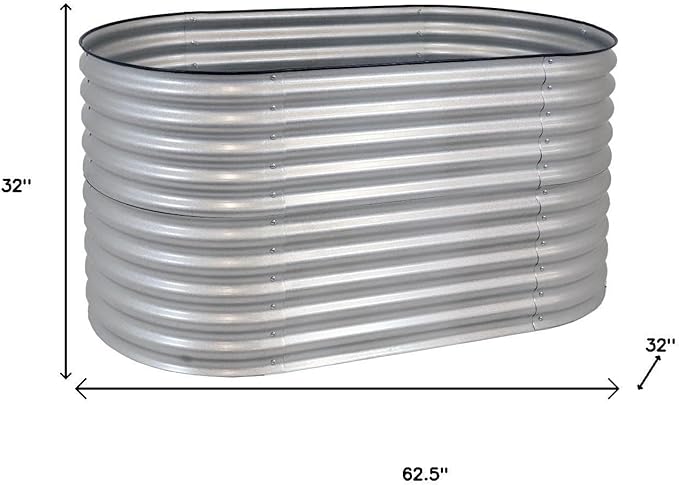 HomeRoots 32 X 63 Silver Metal Oval Raised Garden Bed