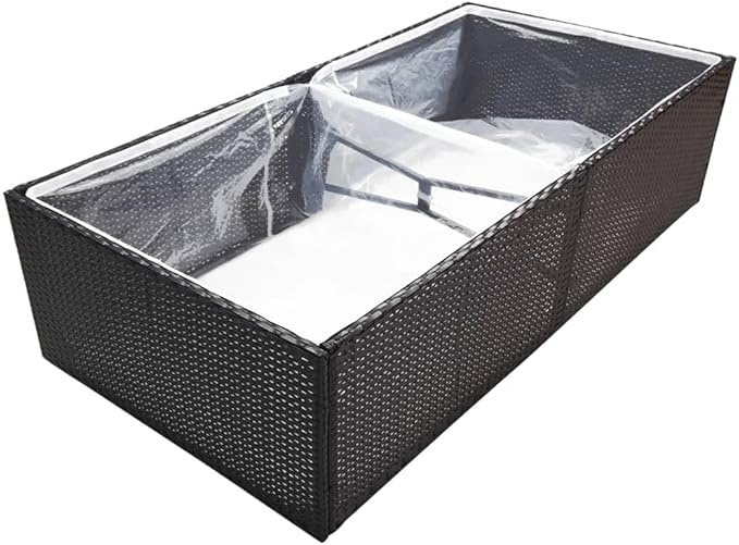 Large Rectangular Outdoor Garden Planter Raised Bed Black 61.8x61.8x15.7in with Steel Frame Synthetic Rattan for Flowers Plants on Patio Terrace Balcony