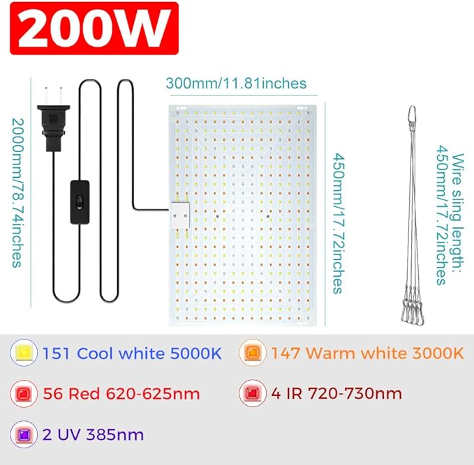 2PCS 1500W Plant Light LED Grow Lamp with Full Spectrum Diodes Dimmable Lights Sunlike for Seedling Veg&ampBloom 360Leds Plant Grow Lamps UV/IR Succulent Cultivate Lamps Fill Lighting US Plug with Ho