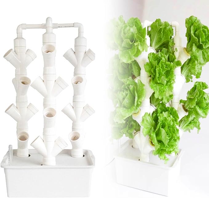 16 24 32holes Vegetable Plant Tower2/3/4 Columns Hydroponic Growing Kitwith Water Pump and 10l Water TankHydroponic Tower Grow Systemfor Herbs Vegetables and Fruits