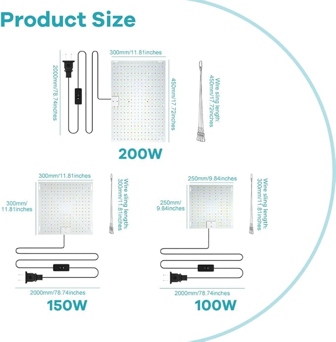 2PCS 1000W LED Grow Lamps 2025 New 240leds Full Spectrum Dimmable Grow Light with Diodes for Indoor Plants Seedling Veg &amp Bloom Hydroponic Lights Sunlight Lamp for Fill Lighting US Plug with Hoo