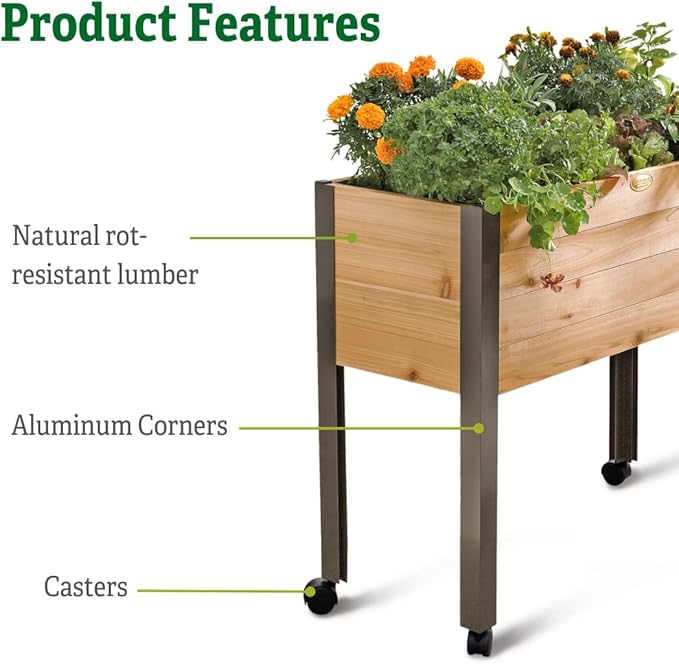 Gardener's Supply Company Raised Garden Bed Elevated Cedar Planter Box with Wheels | 39-1/2 L x 16-1/2 W x 32 H Rolling Planter for Outdoor Vegetables and Flower Gardening