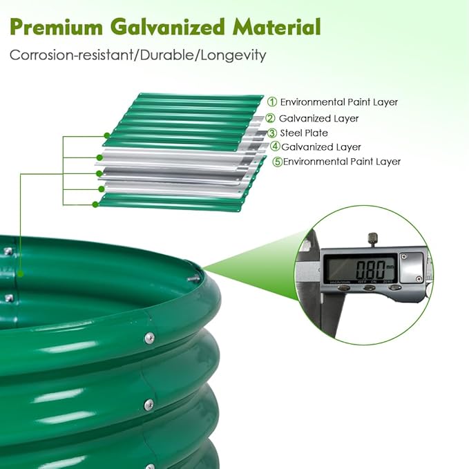 2Pcs 3X3X1.5 Ft Round Galvanized Raised Garden Bed Kit Green Outdoor Planter Garden Bed Metal Raised Box for Fruits Vegetables and Herb Fire Pit Rings