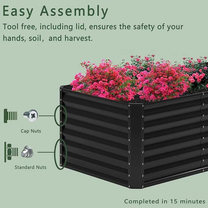 8x4x2FT Galvanized Raised Garden BedPlanter Raised Beds-Metal Garden BoxLarge Plant for Outdoor Planting Vegetables BedFlowerherb-Black