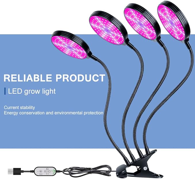 60W LED Powered Desktop Clip Planting Lamp USB Full Spectrum Plant Lights 5V Indoor Vegetable Flowers Hydroponic lamp 360° Adjustable Gooseneck 5 Level Dimmable Timing 4/8/12Hrs UV/IR Greenhouse