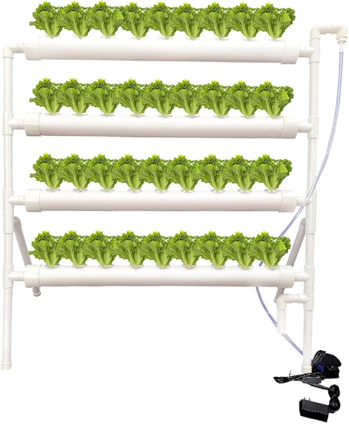 Hydroponics Growing System Kit36 Sites PVC-Pipe Vertical Hydroponic Garden Planting Vegetables and Herbs Growth Cultivation Equipment with PumpTimerPlanting BasketGrow Sponges
