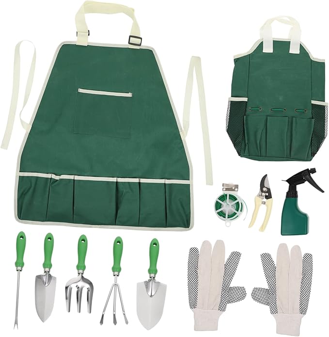 POPETPOP 11pcs Stainless Steel Planting Tool Set Garden Shovel Hand Gardening Gadgets Gardening Tool Belt Pockets
