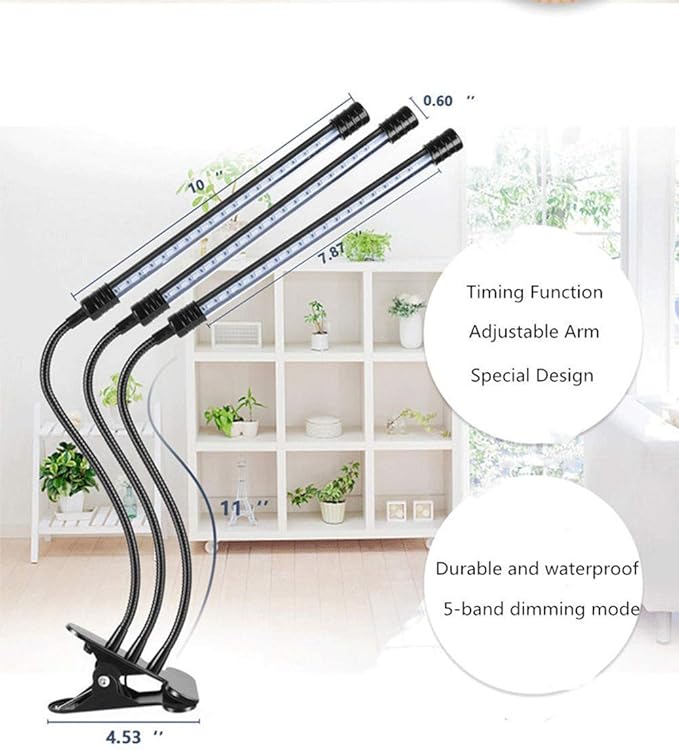 27W LED Plant Grow Light Indoor 3-Head 360¡ãFlexible Gooseneck Arm with Automatic Timing Function Grow Light 5 Dimmable Levels Spectrum with Desk Clip Plant Light