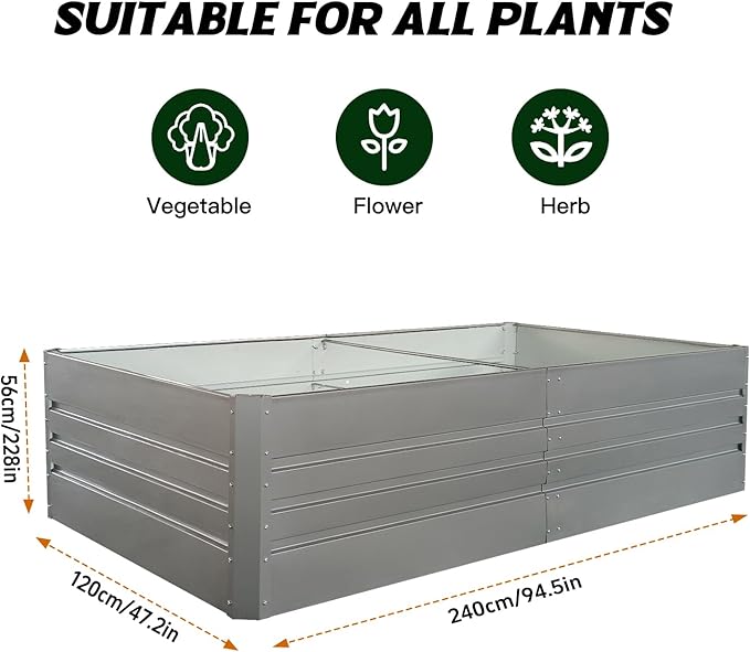 Galvanized Raised Garden Bed 8ft x 4ft x 2ft Large Metal Planter Box for Vegetables Herbs Flowers 20.5 Cubic Feet (Metal Garden Bed 8x4x2 Grey)