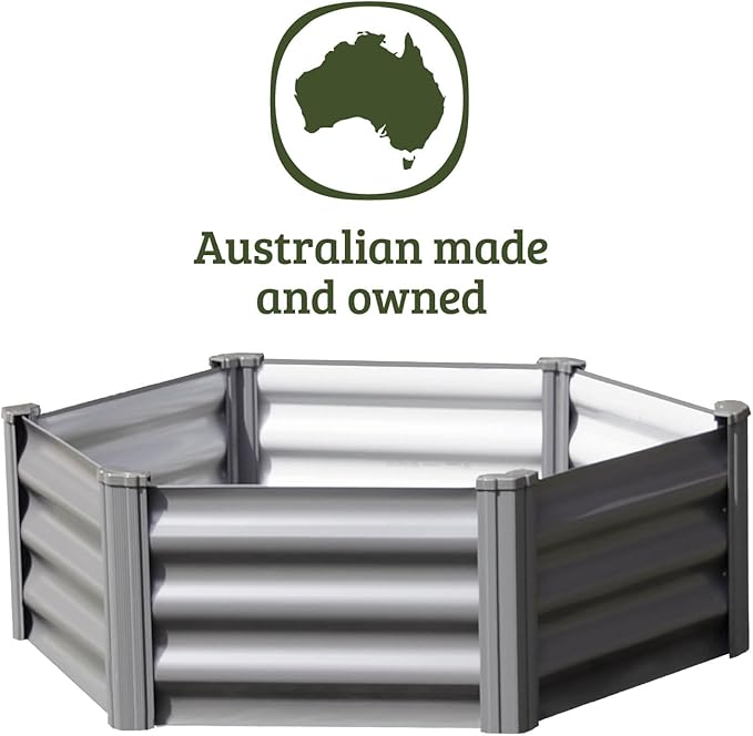 ABSCO Premium Galvanized DIY 3' x 3' Hexagon Garden Bed DIY with Easy Assembly and Superior Drainage Woodland Gray Galvanized Steel Metal Planter Garden Planter Box with 16 Walls for All Plants