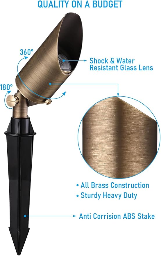 LEONLITE Adjustable Solid Cast Brass Landscape Spotlights Low Voltage Landscape Light 12V Directional Uplights for Tree Work with MR16 Bulb (Not Included) IP65 7.17 Tall Bronze Pack of 4