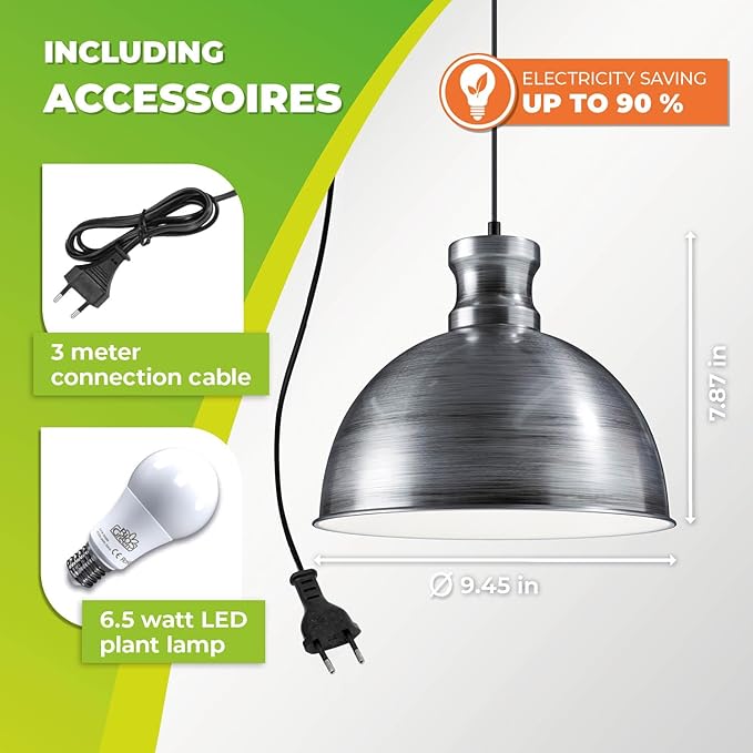 Bio Green 500-USZ Florabooster LUM 500 Grow Indoor 60w Lightbulb Lamp with 3m Connection Cable – Energy Saving House Plants – High Light Intensity Brushed zinc