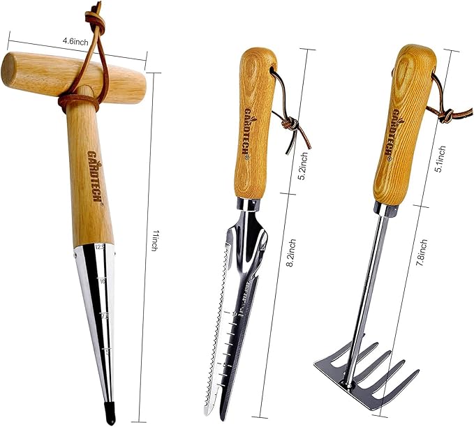 Gardtech Garden Tool Set Made by Real Ash Wood Handle and Thicken Stainless Steel- 3 Pcs Including Garden Hand Trowel Transplant Cultivator-Gardening Gifts for Gardener