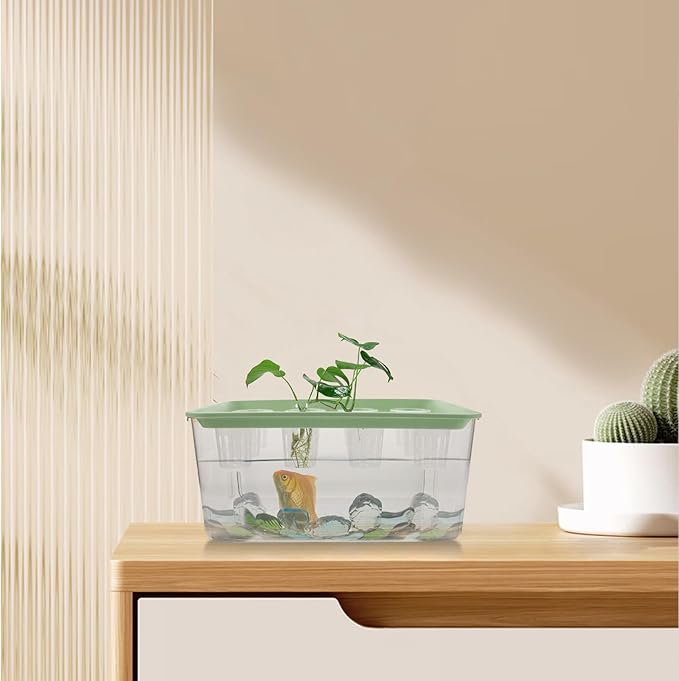 Toyvian Desktop Hydroponic System: Modern Hydro Grow Cabinet with Fish Tank Base - Herb Garden for Countertop Planting - Fish Tank Vegetable Garden