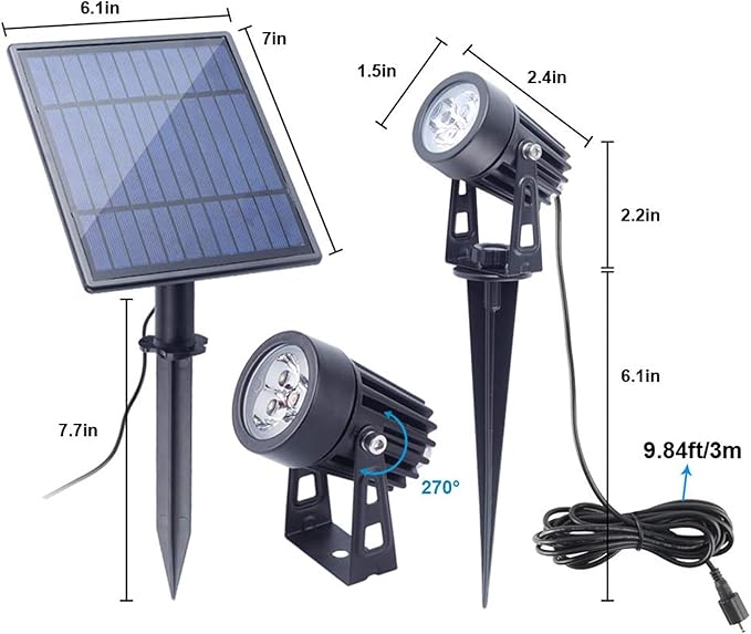 Solar Stake Light 3000K Warm White IP65 Waterproof Outdoor Garden Landscape Lights Solar Powered with Adjustable Spotlight - Weather Automatic On Off Ideal for Yard
