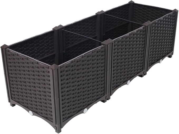 Self-Watering Raised Garden Bed Planter Box for Vegetables Herbs Flowers and Succulents – Deep Outdoor Indoor Planter with Drainage System (Brown + Polypropylene-2)