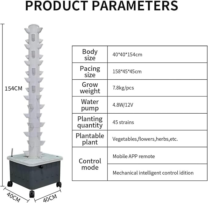 Hydroponics Tower 45 Pods Garden Hydroponic Growing SystemGarden Tower Aeroponics Growing Kit with Pump and Movable Water Tankfor Home Kitchen Gardening