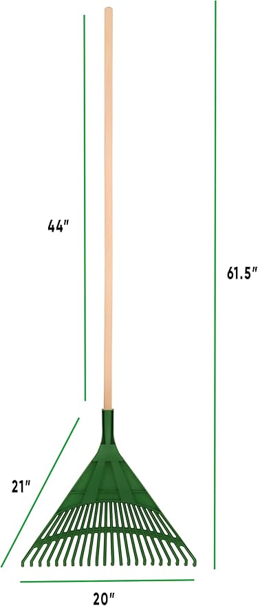 Superio Green Adult and Kids Garden Rakes with Hardwood Handle Durable Plastic Collect Loose Debris and Leaves in Lawn and Among Delicate Plants
