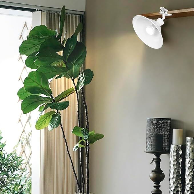 Clip Mount 5.9Ft Plug in Timing Cord Plant Light Full Spectrum White Light White Base White Metal Shade Adjusted Angle Simple Clamp Light for Indoor Plants
