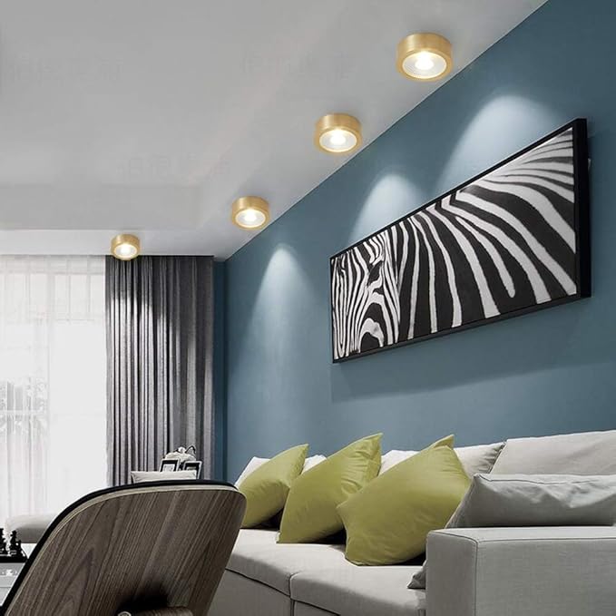 All Copper Ming Mounted Downlight Led Ceiling Light Gold Ultra-Thin Round Free Opening Small Ceiling Spotlights Nordic Aisle Porch Lights Warm Light White Light Natural Light High Brightness
