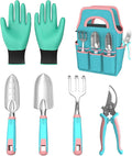 Garden Tool Set - Planting Gloves Trowel Rake Sturdy Hand Tools with Carry Tote Indoor Outdoor Lawn Backyard Patio Balcony Greenhouse Easy Gardening Kit for All Skill Levels