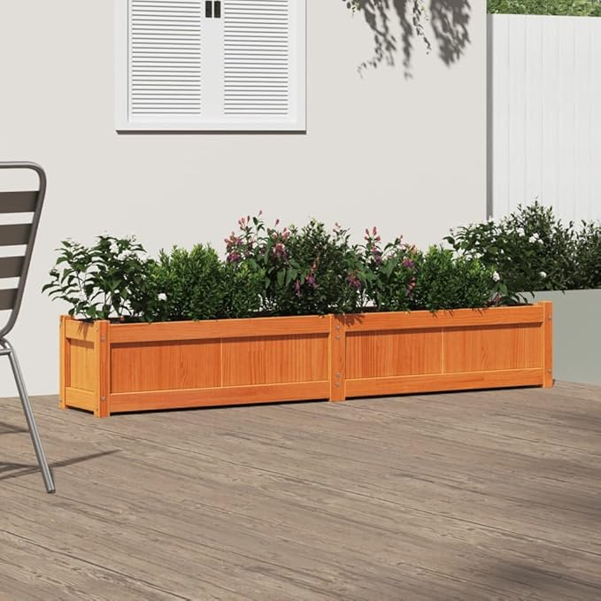 Garden Planter Wax Brown Solid Pine Wood 71x71x12.2 Inch Outdoor Raised Garden Bed for Vegetables Flowers Herbs Patio Decking