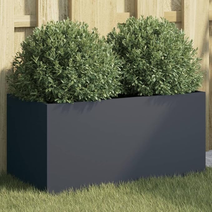 Anthracite Rectangular Planter 11.8x24.4x11.4 in Cold-Rolled Steel Raised Garden Bed Matte Finish Indoor Outdoor Elevated Box for Balcony Patio and Modern Urban Gardening