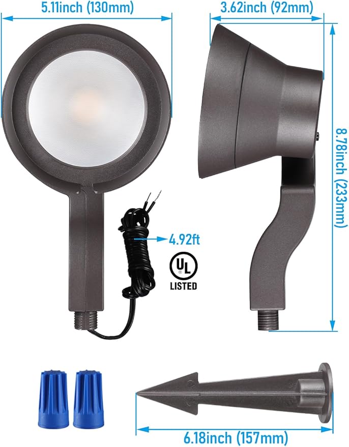 LEONLITE 10W RGB Low Voltage Landscape Lights Bundle 10-Way Junction Hub 8 Pack 12V LED Landscape Spotlights &amp 2 Pack Fit 9-21 Gauge Wire Landscape Wire Connectors