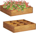 Garden Raised Bed Natural Solid Acacia Wood Planter for Outdoor Plants Square 23.6x23.6x5.9 inch Oiled Finish 9 Pockets Ideal for Herbs Flowers and Vegetables