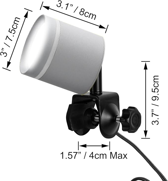 7W LED Linear Look Grey Super Clamp Lamp Full Spectrum Clip-on Desk Lamp Macaron Wall Sconce Spotlight Wall Lamp No Wiring Needed Timer Plug in Cord for Plant Growing Light
