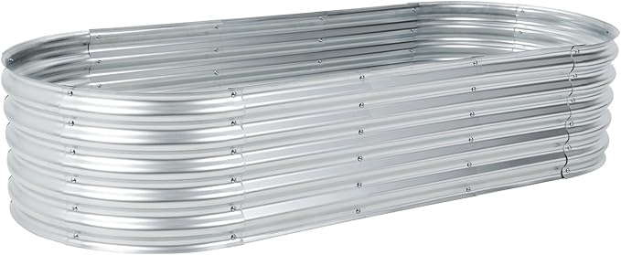 Aoodor Galvanized Raised Garden Bed Kit 6.6 x 2.6 x 1.4 Ft Oval Planter Box for Vegetables Flowers and Herbs Outdoor Use Silver
