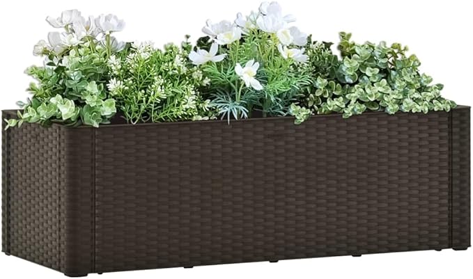 Raised Garden Bed Planters with Self Watering System for Outdoor Plants Self-Watering Planter Box Raised Bed to Grow Flowers Herbs &amp Vegetables Mocha 39.4x16.9x13 -68