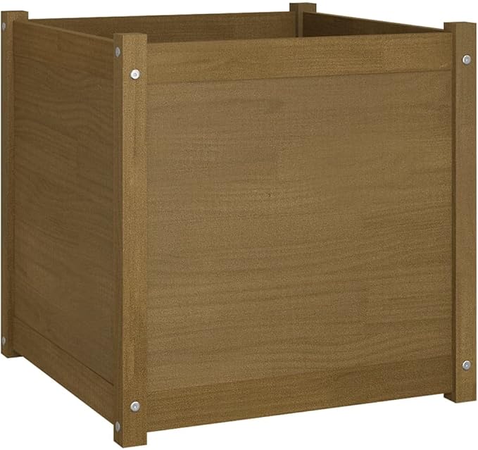 Wooden Garden Planter Box Outdoor Raised Garden Bed Garden Yard Wood Box for Vegetables Flowers Herbs and Succulents Honey Brown 23.6x23.6x23.6 Solid Wood Pine