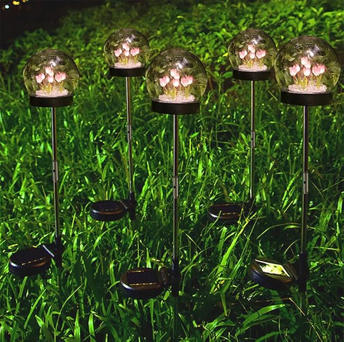 KINGCOO Solar Tulip Garden Light Outdoor Waterproof Garden Light Ambient Decorative Light Suitable for Courtyard Pool Garden (1 Pack)
