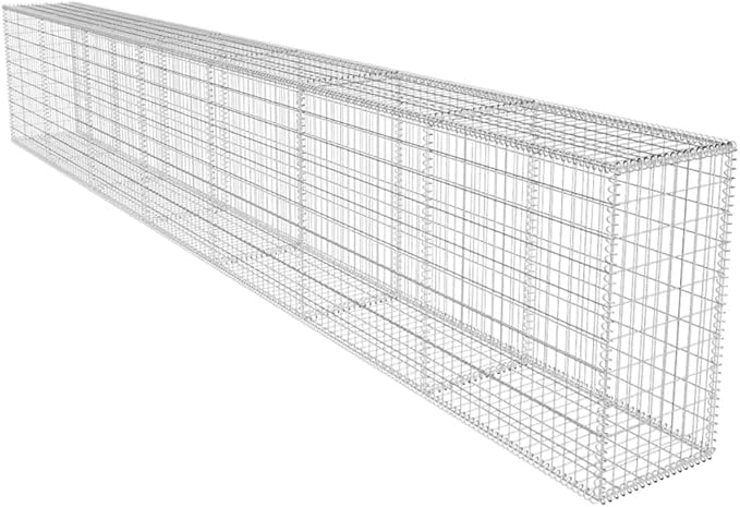 Gabion Wall with Cover Galvanized Steel 236.2x19.7x39.4 Gabion Raised Bed Gabion Cages Basket Steel Woven Gabion Net for Backyard Garden -AA