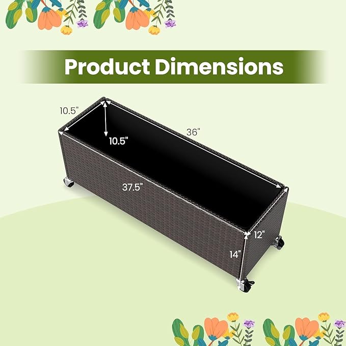 Raised Garden Bed with Wheels - All-Weather PE Rattan Wicker Elevated Garden Bed with Removable Liner &amp Lockable Wheels Indoor Outdoor Planter Box for Vegetable Flower Herb Fruit (1)