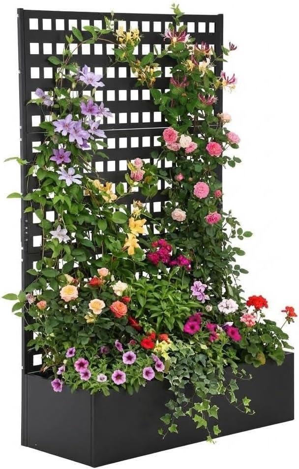 IDEALHOUSE 47x18x72 Galvanized Raised Garden Bed with Trellis Metal Planter Box for Climbing Plants Outdoor Vertical Gardening Privacy Screen with Drainage Holes Home &amp Commercial Use
