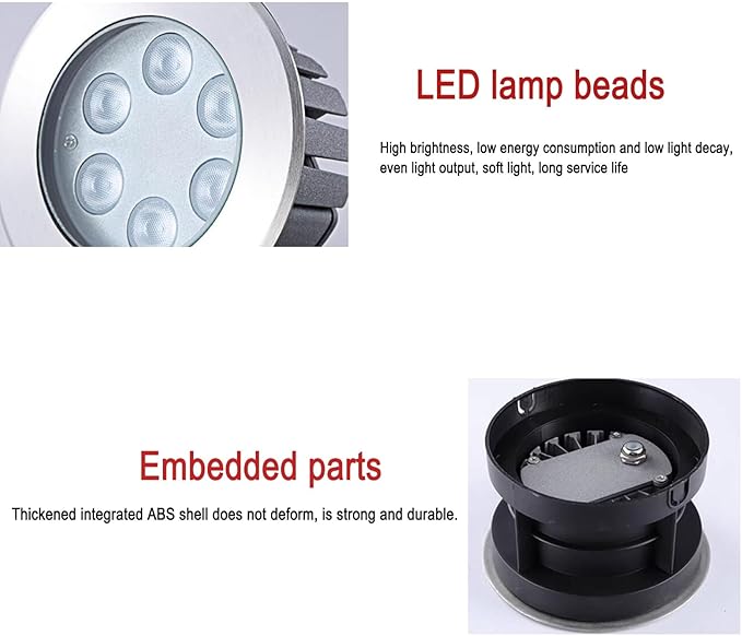 Outdoor Landscape Lights - LED Underground LightRound Recessed Spotlight IP67 Waterproof Tempered Glass Floor Light Thickened Integrated ABS Embedded ShellWhite-6W
