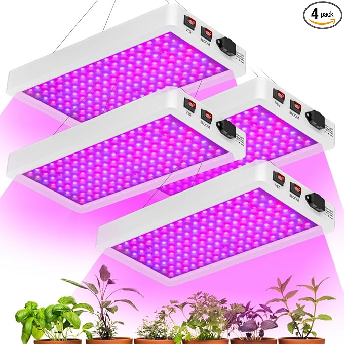 4Pcs 800W LED Grow Lights Dimmable AC100-277V Indoor Planting Fill Lamp 110V Red Blue Greenhouse Hydroponic Flower Vegs Succulent Potted Fruit Seeds UV/IR Cultivation Lighting with Hooking US Plug