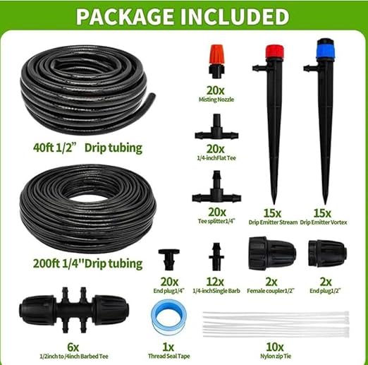 Automatic Drip Irrigation Plant Watering System Kit 240 ft. with 1/2 in. Hose 1/4 in. Distribution Tubing &amp Accessories
