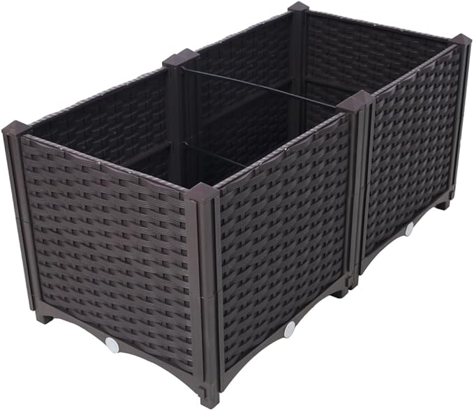 Heavy-Duty Raised Garden Bed Planter Box for Vegetables Flowers Herbs and Succulents – Durable Plastic Self-Watering Grow Bed (Brown + Polypropylene-1)