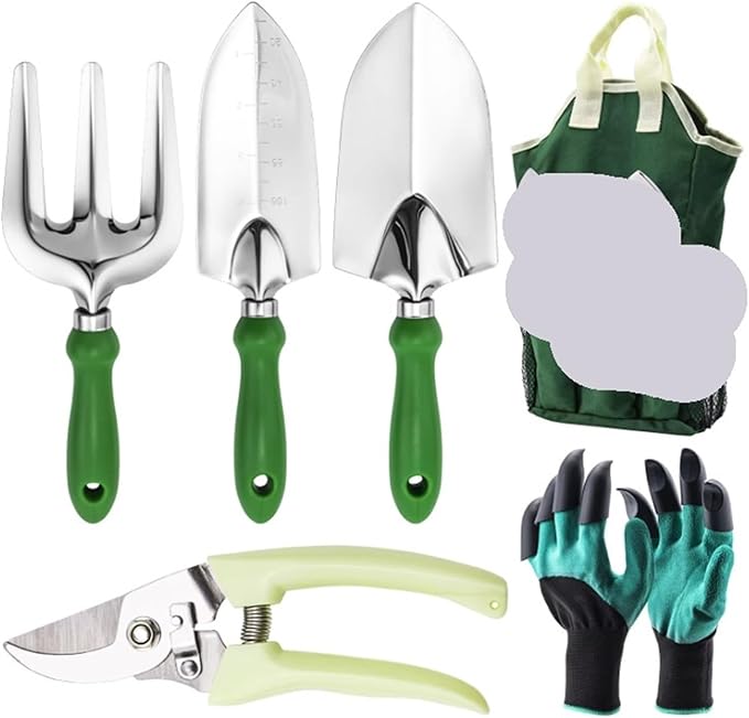 Gardening Tools Set Including Garden Shear Claw Gloves Cultivator Transplant Trowel Soil Scoop Outdoor Planting