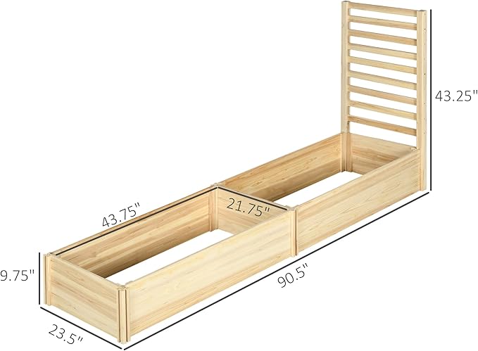 Raised Garden Bed with Trellis and 2 Compartments 43 Inch Wooden Planter Box Kit for Outdoor Plants Vegetables Flowers Herbs Climbing Easy Assembly Natural Tone