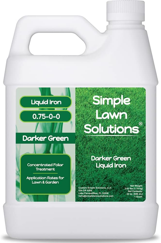 Simple Lawn Solutions - Liquid Iron Fertilizer Darker Green - Chelated Micronutrients - Concentrated Green Booster for Turf Grass Indoor Plants and Outdoor Garden (32 Ounce)