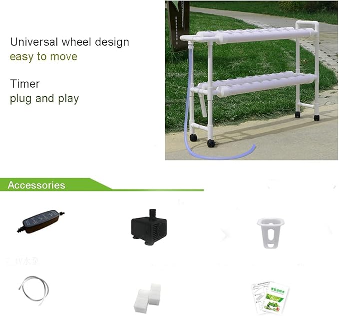 Hydroponic Grow Kit 2 Layers 36 Plant Sites 4 PVC Pipes Indoor Hydroponics Growing System for Leafy Vegetables63MM Planting Tube (63mm Planting Tube)