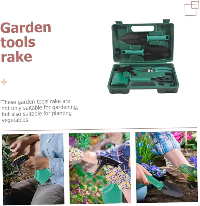 Garden Tool Set with Shovel and Rake Portable 5pcs Outdoor Gardening Tools Kit with Pruning Shears and Storage Case for Planting and Yard Work